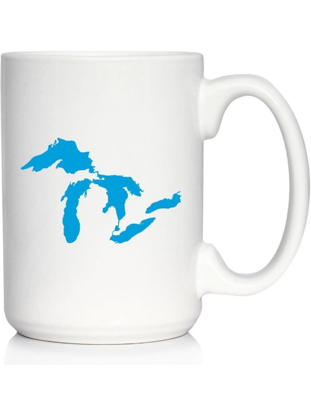 15oz White Ceramic Coffee Mug - Great Lakes Map Design, Unique Art Gift for All